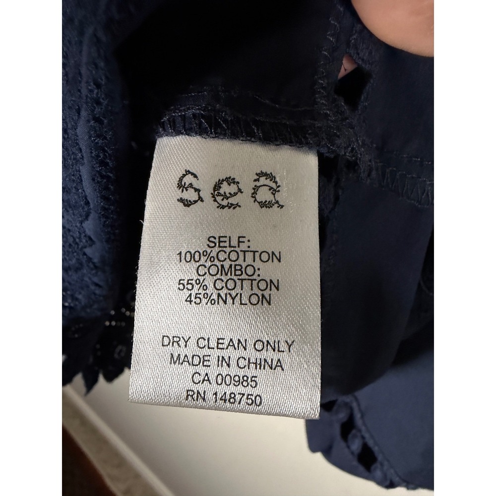 Sea New York Navy Lace Trimmed Cotton Eyelet Boho Blouse Top Size 10 - Picture 5 of 10